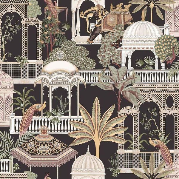 Papel De Parede Botany House Santuário Preto 15539