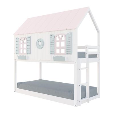 Beliche Montessoriano Casinha Bela Com Coração - Madeira Maciça Branco/rosa/verde | Housin