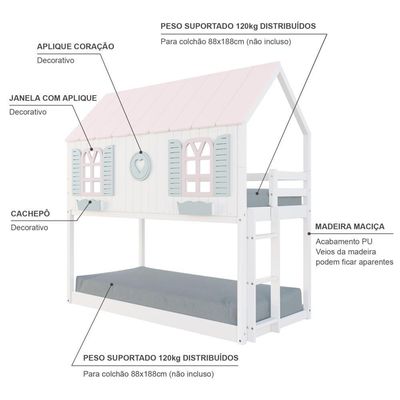 Beliche Montessoriano Casinha Bela Com Coração - Madeira Maciça Branco/rosa/verde | Housin