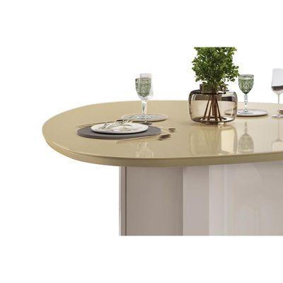 Mesa Jantar Chanel c/ Tampo Madeirado c/ Vidro OrgÃ¢nico 136cm Off White/Off White DJ Móveis