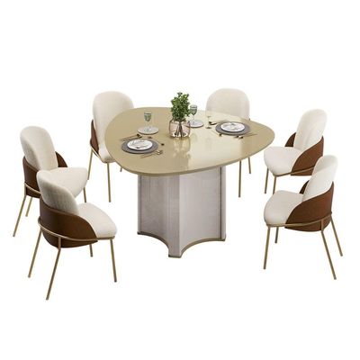 Mesa Jantar Chanel c/ Tampo Madeirado c/ Vidro OrgÃ¢nico 136cm Off White/Off White DJ Móveis