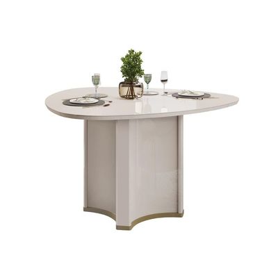 Mesa Jantar Chanel c/ Tampo Madeirado c/ Vidro OrgÃ¢nico 136cm Off White/Off White DJ Móveis