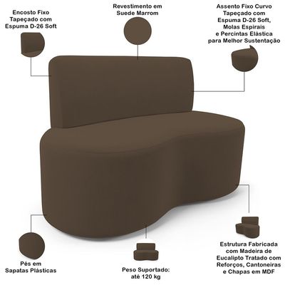 Sofá 2 Lugares Orgânico Para Sala de Estar Living Larissa L02 Suede Marrom - Lyam Decor