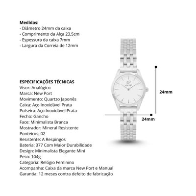 Relógio Feminino Prata Elegante Delicado Pequeno New Port