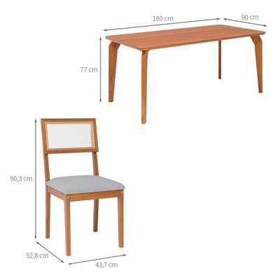 Conjunto de Mesa Retangular com Tampo MDF Papaia e 6 Cadeiras Palmas Linho Bege e Cinamomo