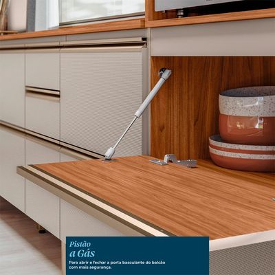 Cozinha Compacta com 2 Vidros Reflecta Ripada Proença 6 Portas 6 Gavetas Bege e Nogueira