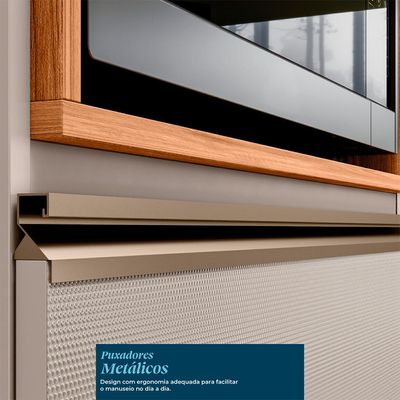 Cozinha Compacta com 3 Vidros Reflecta Proença 6 Portas 6 Gavetas Bege e Nogueira