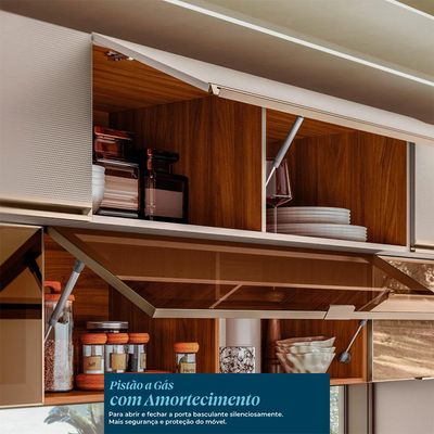 Cozinha Compacta com 3 Vidros Reflecta Proença 6 Portas 6 Gavetas Bege e Nogueira
