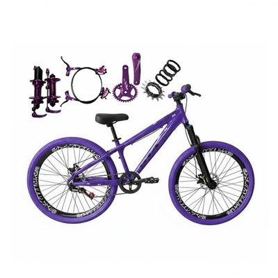 Bicicleta Aro 26 GtaRebelFreeride SingleCuboK7 Barulhento Freio Hidraulico Aro Vmaxx Pneu Flame Roxo