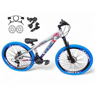 Bicicleta Aro26 VikingxTuff CâmbiosShimano FreioHidráulico 21v FreerideAroVmaxx Flame prata-Azul X25