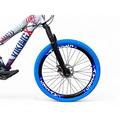 Bicicleta Aro26 VikingxTuff CâmbiosShimano FreioHidráulico 21v FreerideAroVmaxx Flame prata-Azul X25