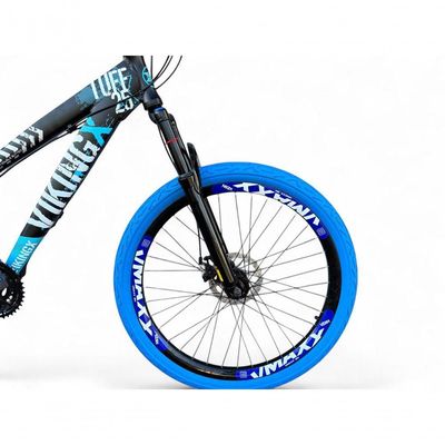 Bicicleta Aro26 VikingxTuff CâmbiosShimano FreioHidráulico 21v Freeride AroVmaxx Flame pretoAzul X25