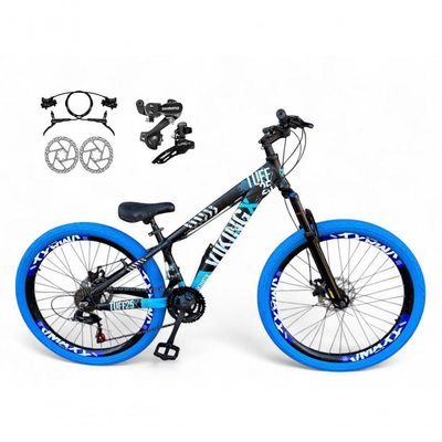 Bicicleta Aro26 VikingxTuff CâmbiosShimano FreioHidráulico 21v Freeride AroVmaxx Flame pretoAzul X25