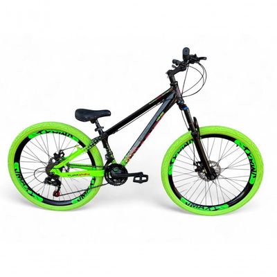 Bicicleta Aro26 Vikingx Tuff 21v Aro Freio Disco Garfo Suspensão Pneu Flame preto-Verde X44