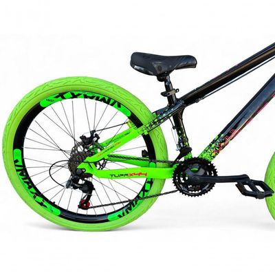 Bicicleta Aro26 Vikingx Tuff 21v Aro Freio Disco Garfo Suspensão Pneu Flame preto-Verde X44