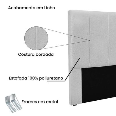 Cabeceira Casal King Com Design Vertical Bordado Em Tecido Linho Cristal Lucadi Rústico Grígio