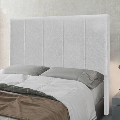 Cabeceira Casal King Com Design Vertical Bordado Em Tecido Linho Cristal Lucadi Rústico Grígio