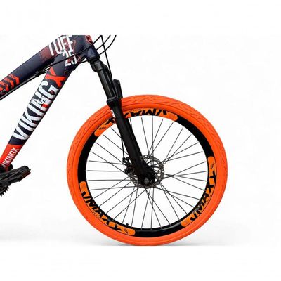 Bicicleta Aro26 Vikingx Tuff Cambio Shimano Freio Hidráulico 21v Aro Flame Roxo-Laranja X25