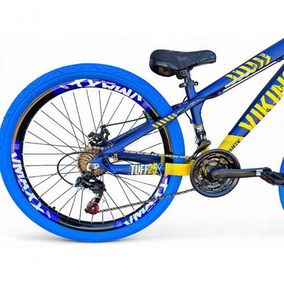 Bicicleta Aro26 Vikingx Tuff Freio Hidráulico 21v Suspensão Pneu Flame Azul-amarelo X25