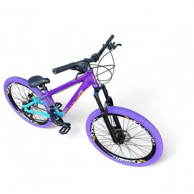 Bicicleta Aro26 Vikingx Tuff Cambio Shimano 21v Freio Disco Aro Pneu Flame Roxo-Azul X44