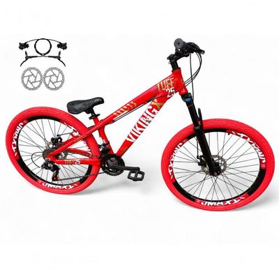 Bicicleta Aro26 Vikingx Tuff Freio Hidráulico 21v Suspensão Pneu Flame vermelho X25
