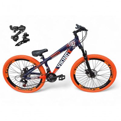 Bicicleta Aro26 Vikingx Tuff Cambio Shimano 21v Freio Disco Aro Pneu Flame Roxo-Laranja X25