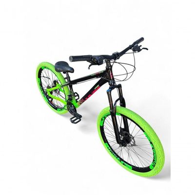 Bicicleta Aro26 Vikingx Tuff Cambio Shimano Freio Hidráulico 21v Aro Flame preto-Verde X44