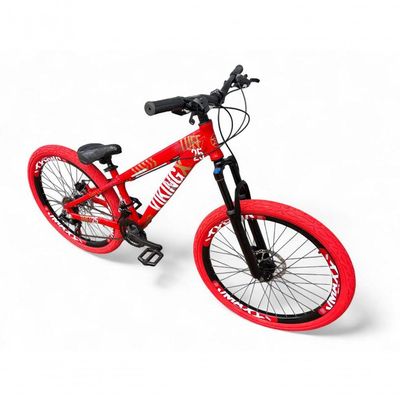 Bicicleta Aro26 Vikingx Tuff 21v Aro Freio Disco Garfo Suspensão Pneu Flame vermelho X25