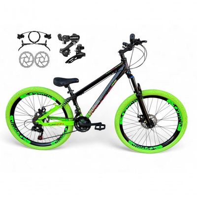 Bicicleta Aro26 Vikingx Tuff Cambio Shimano Freio Hidráulico 21v Aro Flame preto-Verde X44