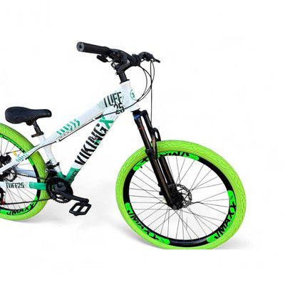 Bicicleta Aro26 Vikingx Tuff Freio Hidráulico 21v Suspensão Pneu Flame branco-Verde X25