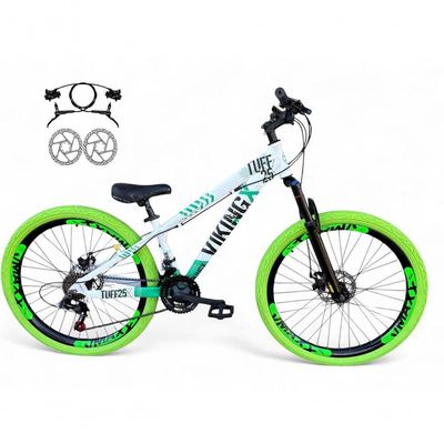 Bicicleta Aro26 Vikingx Tuff Freio Hidráulico 21v Suspensão Pneu Flame branco-Verde X25