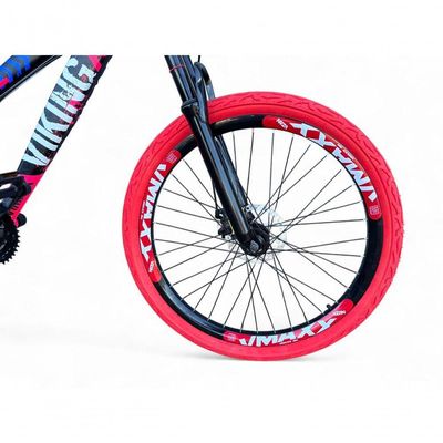 Bicicleta Aro26 Vikingx Tuff 21v Aro Freio Disco Garfo Suspensão Pneu Flame preto-rosa X25