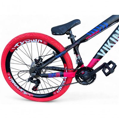 Bicicleta Aro26 Vikingx Tuff 21v Aro Freio Disco Garfo Suspensão Pneu Flame preto-rosa X25