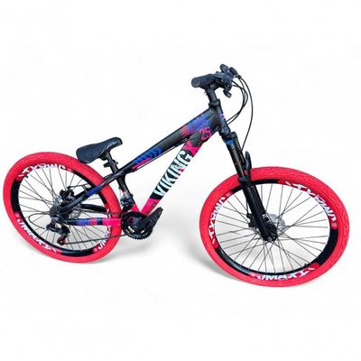 Bicicleta Aro26 Vikingx Tuff 21v Aro Freio Disco Garfo Suspensão Pneu Flame preto-rosa X25