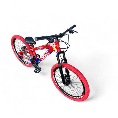 Bicicleta Aro26 Vikingx Tuff Freio Hidráulico 21v Suspensão Pneu Flame vermelho-Azul X25