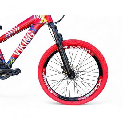 Bicicleta Aro26 Vikingx Tuff Freio Hidráulico 21v Suspensão Pneu Flame vermelho-Azul X25