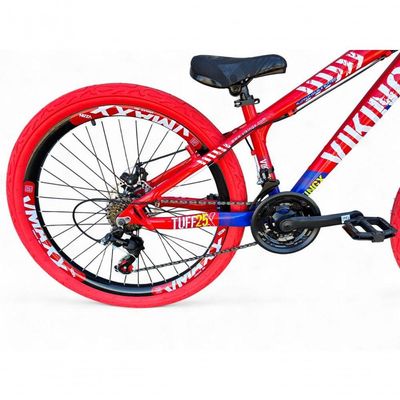 Bicicleta Aro26 Vikingx Tuff Freio Hidráulico 21v Suspensão Pneu Flame vermelho-Azul X25
