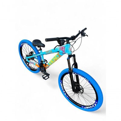 Bicicleta Aro26 Vikingx Tuff Cambio Shimano 21v Freio Disco Aro Pneu Flame Azul-Laranja X25