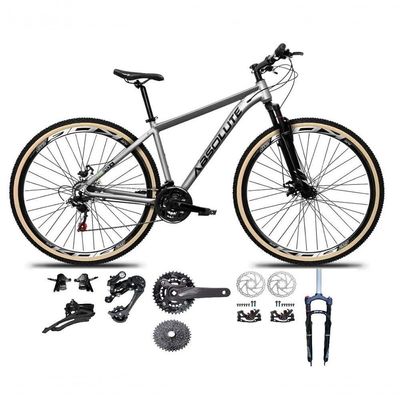 Bicicleta Aro 29 Absolute Nero 5 Kit 2x9 Gta Sunrun K7 Freio A Disco Garfo Com Trava Mtb cinza