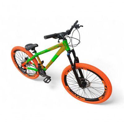 Bicicleta Aro26 Vikingx Tuff Freio Hidráulico 21v Suspensão Pneu Flame Verde-Laranja X35