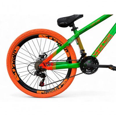Bicicleta Aro26 Vikingx Tuff Freio Hidráulico 21v Suspensão Pneu Flame Verde-Laranja X35