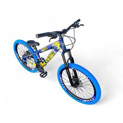 Bicicleta Aro26 Vikingx Tuff Cambio Shimano 21v Freio Disco Aro Pneu Flame Azul-amarelo X25