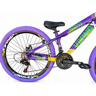 Bicicleta Aro26 Vikingx Tuff Cambio Shimano 21v Freio Disco Aro Pneu Flame Roxo-amarelo-Verde X25