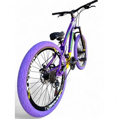 Bicicleta Aro26 Vikingx Tuff Cambio Shimano 21v Freio Disco Aro Pneu Flame Roxo-amarelo-Verde X25