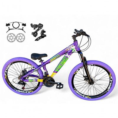 Bicicleta Aro26 Vikingx Tuff Cambio Shimano Freio Hidráulico 21v Aro Flame Roxo-amarelo-Verde X25