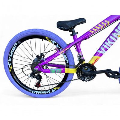 Bicicleta Aro26 Vikingx Tuff Cambio Shimano 21v Freio Disco Aro Pneu Flame Roxo-amarelo X25