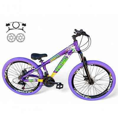 Bicicleta Aro26 Vikingx Tuff Freio Hidráulico 21v Suspensão Pneu Flame Roxo-amarelo-Verde X25