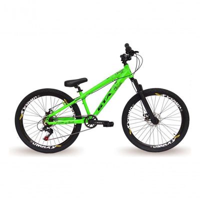 Bicicleta Aro26 Gta Rebel Freeride Downhill Single 7v Rodas Vmaxx Freio Disco Pneu Flame Preto Verde