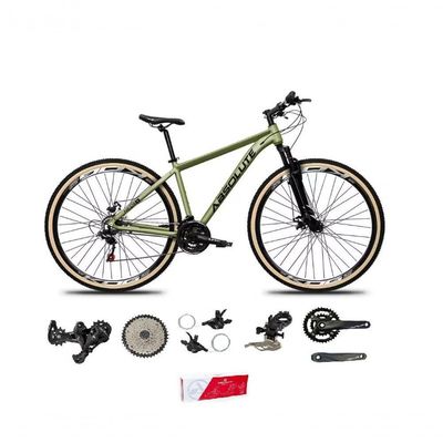 Bicicleta Aro 29 Absolute Nero 5 Alumínio 2x9 Freios Hidráulicos K7 Garfo Com Trava 18v Mtb oliva