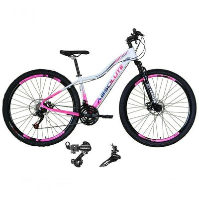 Bicicleta Aro 29 Absolute Hera Feminina 21v Cambios Shimano Freio A Disco Mtb Alumínio branco-rosa